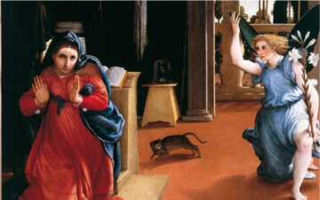 Screenshot. Gli artisti e la loro storia. Lorenzo Lotto, Annunciazione di Recanati: Guida TV  - TV Sorrisi e Canzoni