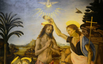 Screenshot. Gli artisti e la loro storia. Leonardo, Battesimo di Cristo di Andrea del Verrocchio: Guida TV  - TV Sorrisi e Canzoni